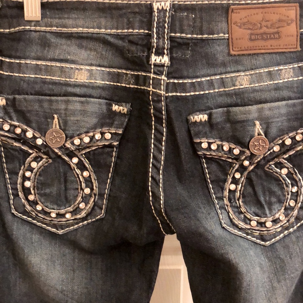 Big Star Vintage Collection Sweet Skinny 27R Faded Wash Rhinestoned back Pockets